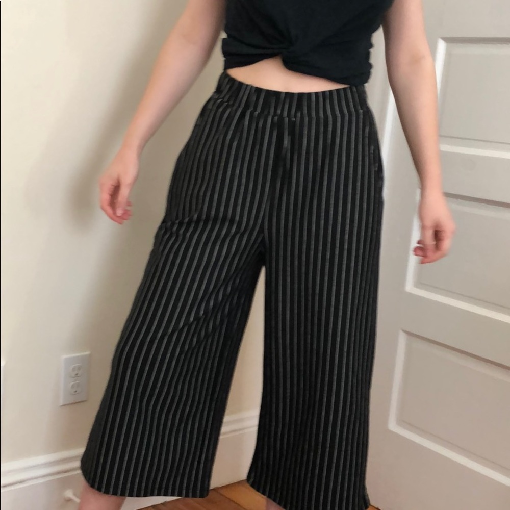 Cropped pinstripe wide leg pants